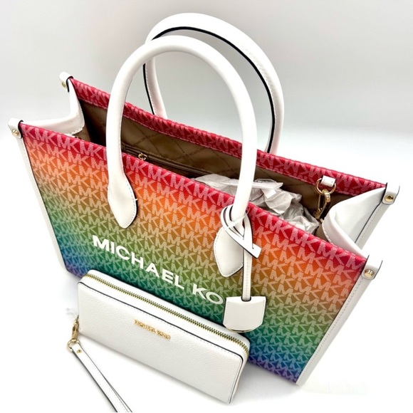 Michael Kors Mirella Medium Logo Tote Bag & Matching Continental Wallet Rainbow - Picture 6 of 12